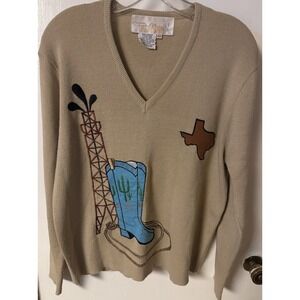 Vntg 80's L'Myr By DiMaris Beige Western Sweater Women's Size 44